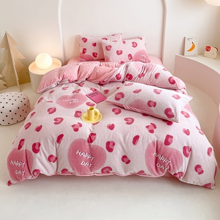 山茶家纺 2024新款舒棉绒牛奶绒印花四件套 舒棉绒-甜心