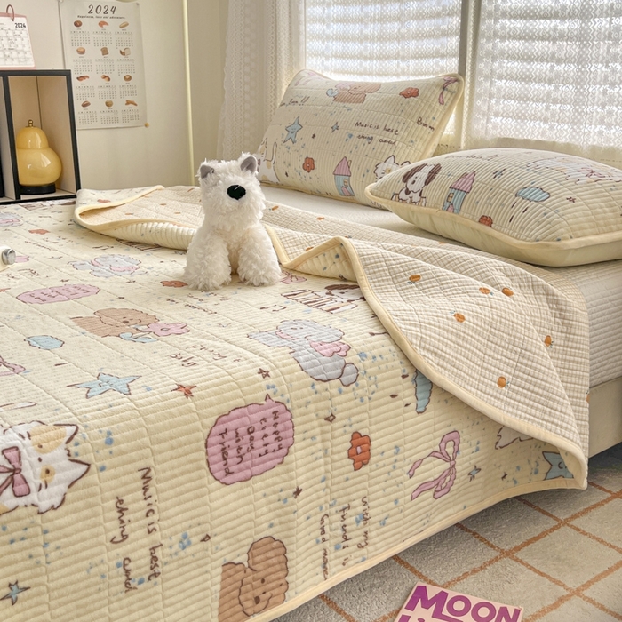 91家纺网 家纺一手货源 找家纺 茉夕家纺 2024新款奶芙纯棉印花牛奶绒水洗床盖 奶芙-宠物甜心