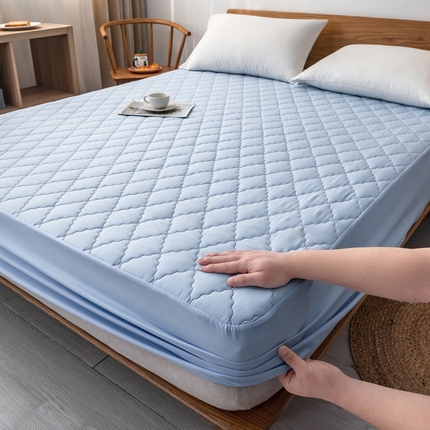 2024新款加厚夹棉防水床笠素色-【四季款】 淡雅蓝