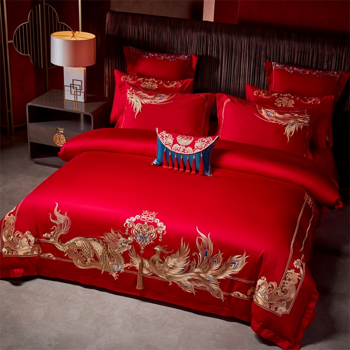 91家纺网 家纺一手货源 找家纺 宏羽纺家纺 2024新款13372纯棉婚庆套件系列 含情脉脉