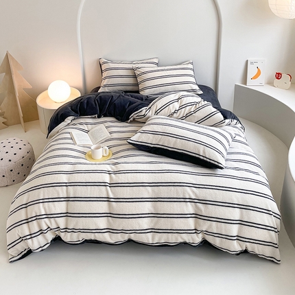 山茶家纺 2024新款舒棉绒牛奶绒印花四件套 舒棉绒 简约