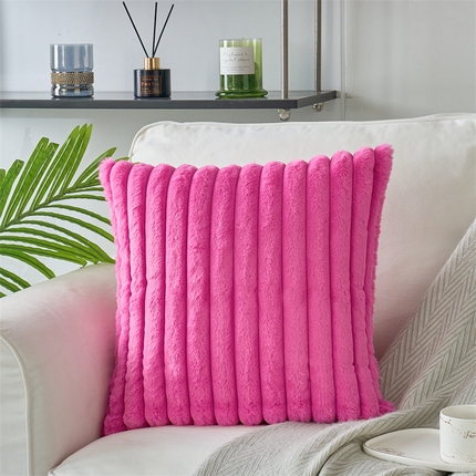 91家纺网 家纺一手货源 找家纺 （总）品尚嘉 跨境亚马逊ins简约竖条纯色靠垫兔毛绒抽条抱枕套