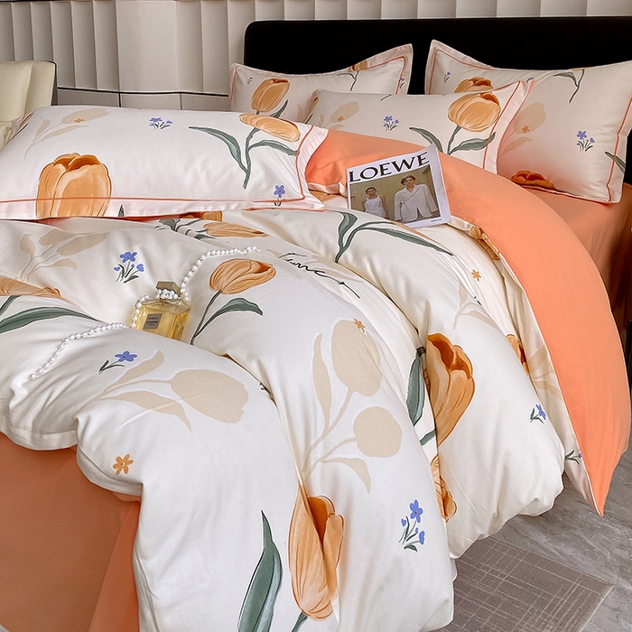 91家纺网 家纺一手货源 找家纺 2024新款全棉生态磨毛四件套 甜心花语