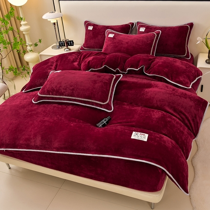 91家纺网 家纺一手货源 找家纺 （总）绒品荟家纺 2025新款加厚纯色牛奶绒床笠款四件套