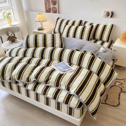 91家纺网 家纺一手货源 找家纺 2024秋冬A类牛奶绒加厚夹棉床笠+牛奶绒被套四件套印象