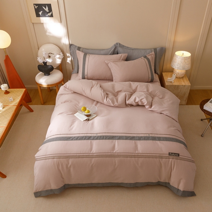 91家纺网 家纺一手货源 找家纺 2024新款A类云柔棉加密柔顺磨毛四件套千鸟格系列 千鸟格-浅豆沙