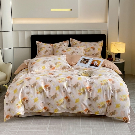 91家纺网 家纺一手货源 找家纺 2024新款全棉生态磨毛四件套 烟木玫瑰