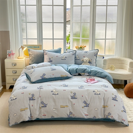 91家纺网 家纺一手货源 找家纺 （总）2025新款三角针贝壳边棉加牛奶绒工艺款四件套