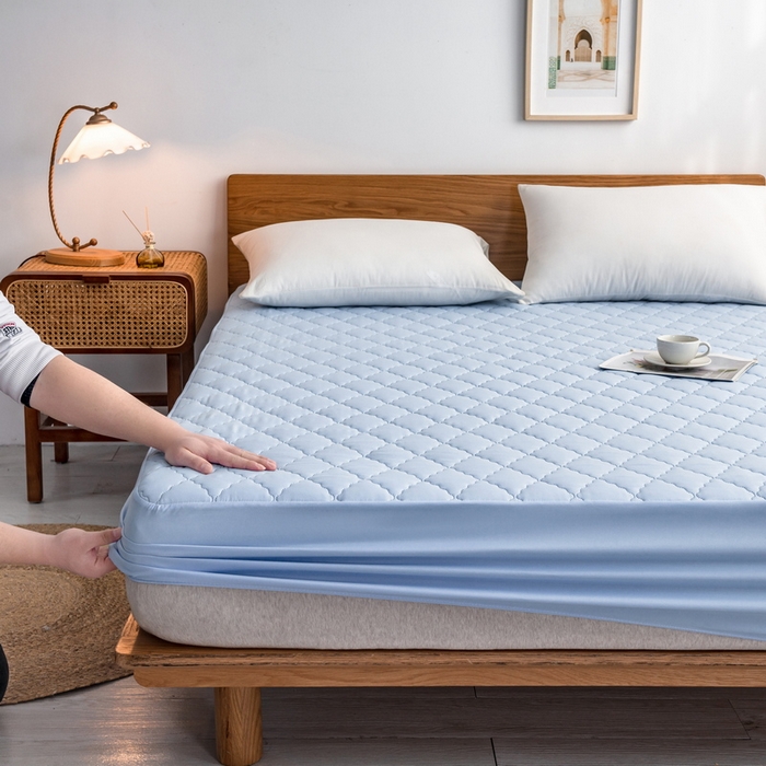 91家纺网 家纺一手货源 找家纺 2024新款加厚夹棉防水床笠素色-【四季款】 淡雅蓝