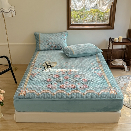 91家纺网 家纺一手货源 找家纺 麋兔 2024新款法式原创手绘牛奶绒床笠盖毯 秘境庄园