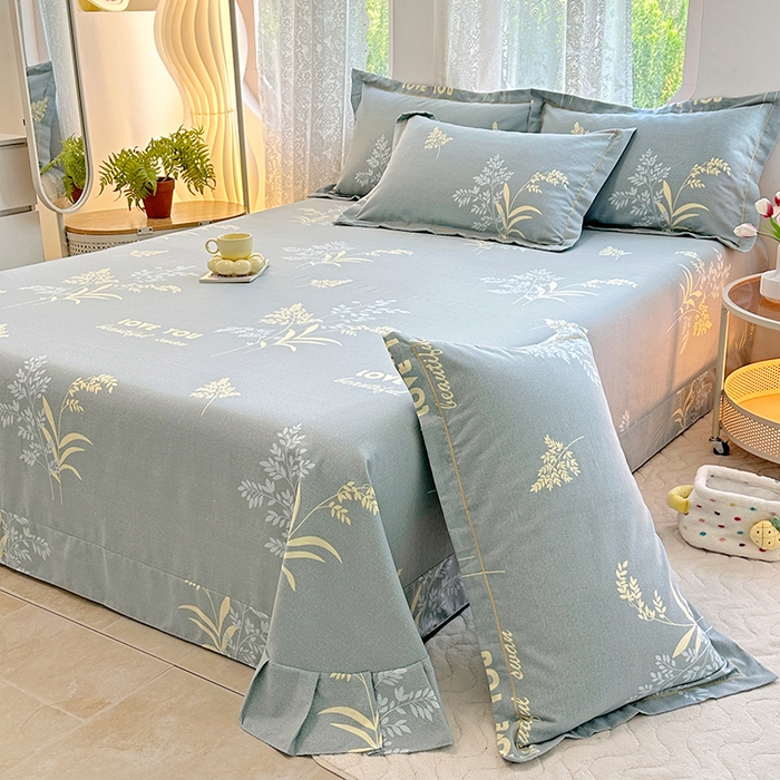 91家纺网 家纺一手货源 找家纺 家贝爱 2024新款加厚纯棉生态磨毛床单系列 叶舞轻盈