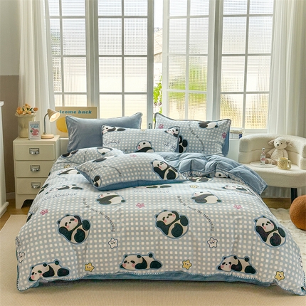 91家纺网 家纺一手货源 找家纺 （总）2025新款三角针贝壳边棉加牛奶绒工艺款四件套