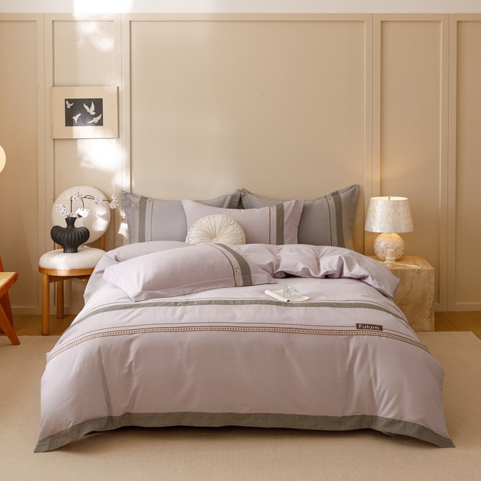 91家纺网 家纺一手货源 找家纺 2024新款A类云柔棉加密柔顺磨毛四件套千鸟格系列 千鸟格-鸢尾紫