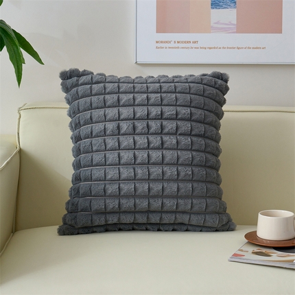 91家纺网 家纺一手货源 找家纺 （总）品尚嘉 跨境亚马逊ins泡芙格抱枕套纯色剪花格子靠枕沙发兔毛绒靠垫