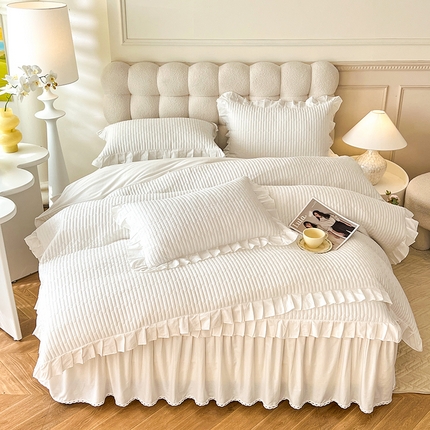 91家纺网 家纺一手货源 找家纺 （总）花香四季家纺 2025新款13376全棉夹棉床裙四件套13372纯棉纯色套件公主风-可可西里