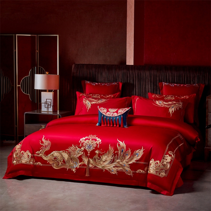 91家纺网 家纺一手货源 找家纺 宏羽纺家纺 2024新款13372纯棉婚庆套件系列 含情脉脉