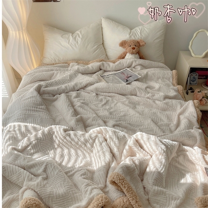 91家纺网 家纺一手货源 找家纺 顾里家纺 2024新款ins韩系提花兔毛绒毯 奶杏咖