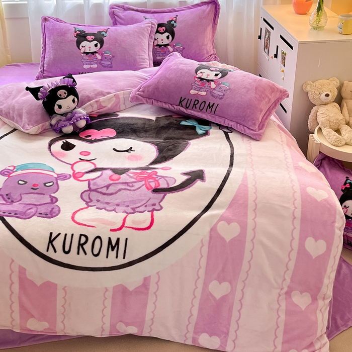 91家纺网 家纺一手货源 找家纺 金爱家 2024新款三丽鸥大版加厚牛奶绒四件套-第二批 爱心库洛米-