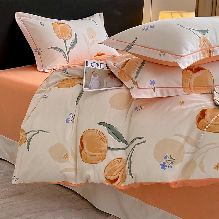 91家纺网 家纺一手货源 找家纺 2024新款全棉生态磨毛四件套 甜心花语