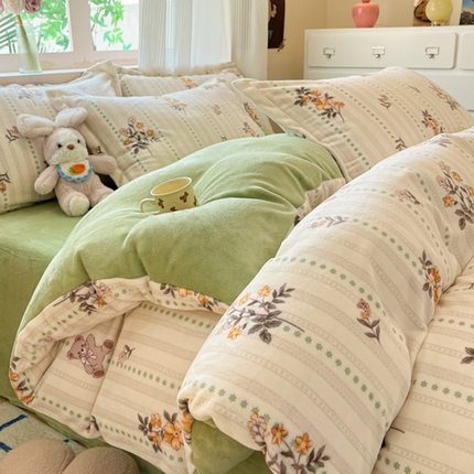 寐居家纺 2024新款A类小清新牛奶绒印花四件套 幸福熊宝