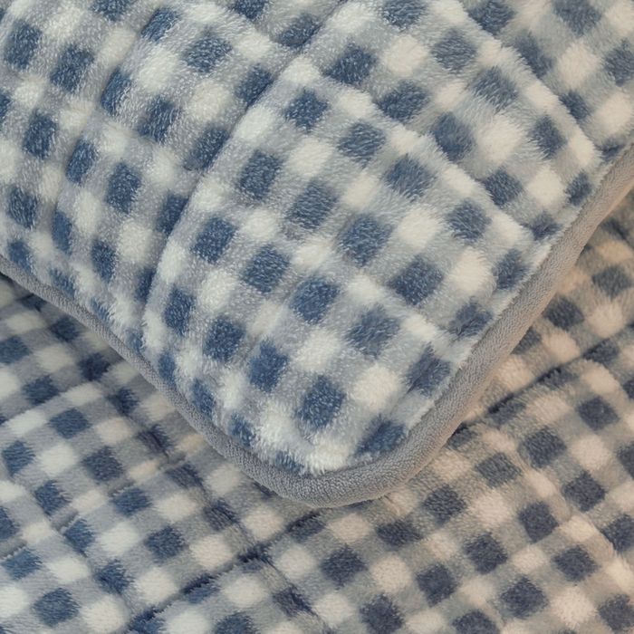 91家纺网 家纺一手货源 找家纺 2024秋冬北极绒加厚夹棉床笠三件套印花泰迪绒床垫保护套罩-无印风系列 蓝小格