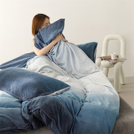 2025新款小清新双面牛奶绒四件套 渐变蓝