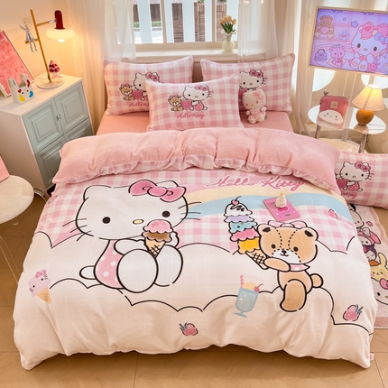 91家纺网 家纺一手货源 找家纺 （总）金爱家 2024新款三丽鸥大版加厚牛奶绒四件套-第二批