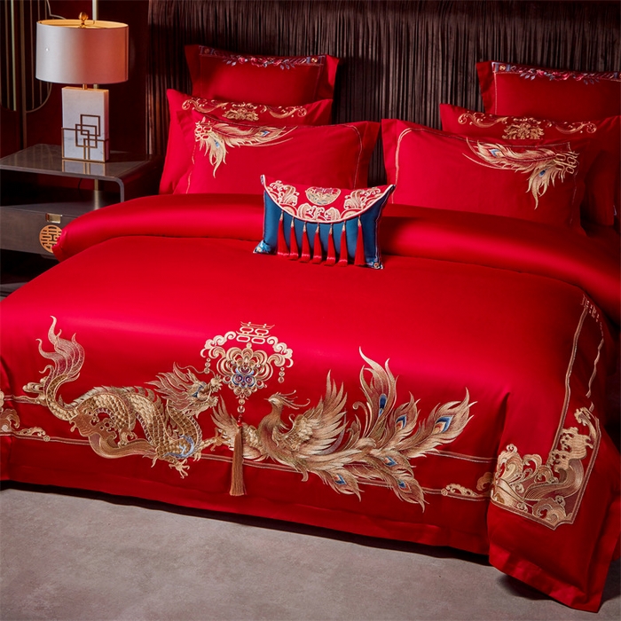 91家纺网 家纺一手货源 找家纺 宏羽纺家纺 2024新款13372纯棉婚庆套件系列 含情脉脉