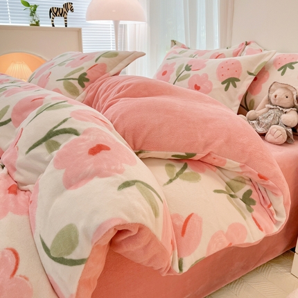 寐居家纺 2024新款A类小清新牛奶绒印花四件套 甜蜜花园