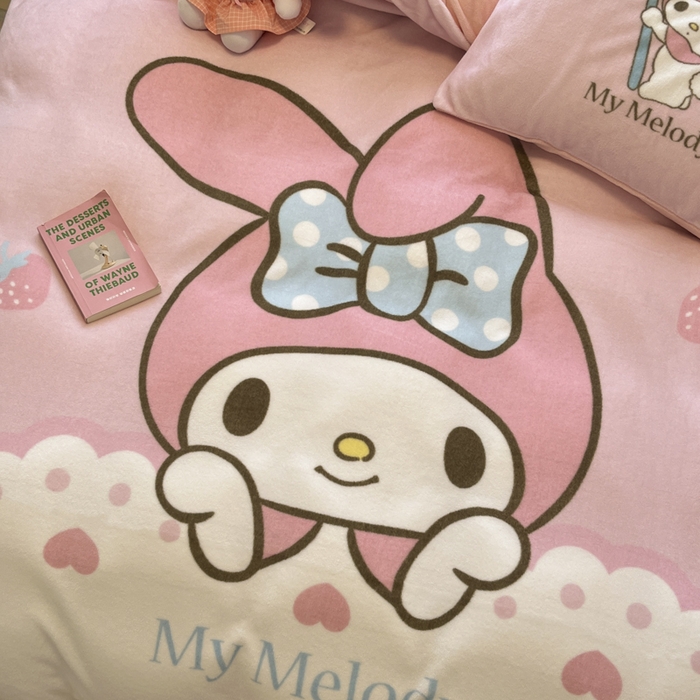 91家纺网 家纺一手货源 找家纺 金爱家 2024新款三丽鸥大版加厚牛奶绒四件套-第二批 绒R萌萌美乐蒂