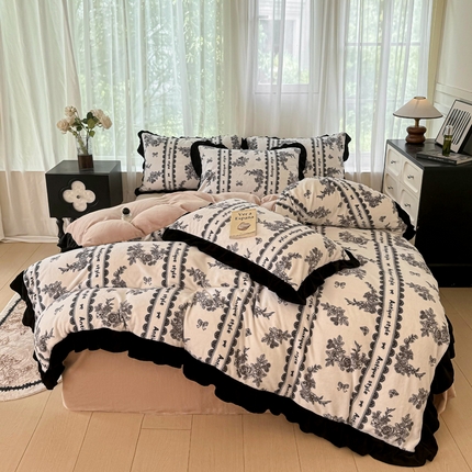 米莱家纺 2024新款赫本系列花边牛奶绒四件套 赫尔本