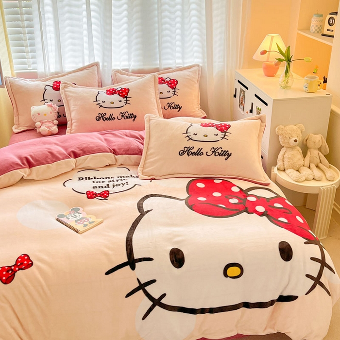 91家纺网 家纺一手货源 找家纺 金爱家 2024新款三丽鸥大版加厚牛奶绒四件套-第二批 蝴蝶kt