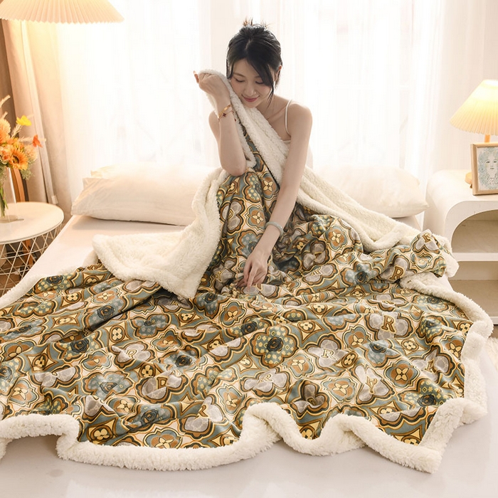 91家纺网 家纺一手货源 找家纺 2025新款毛毯AB版牛奶绒+羊羔绒毯子复合多功能午睡毯 波西米亚