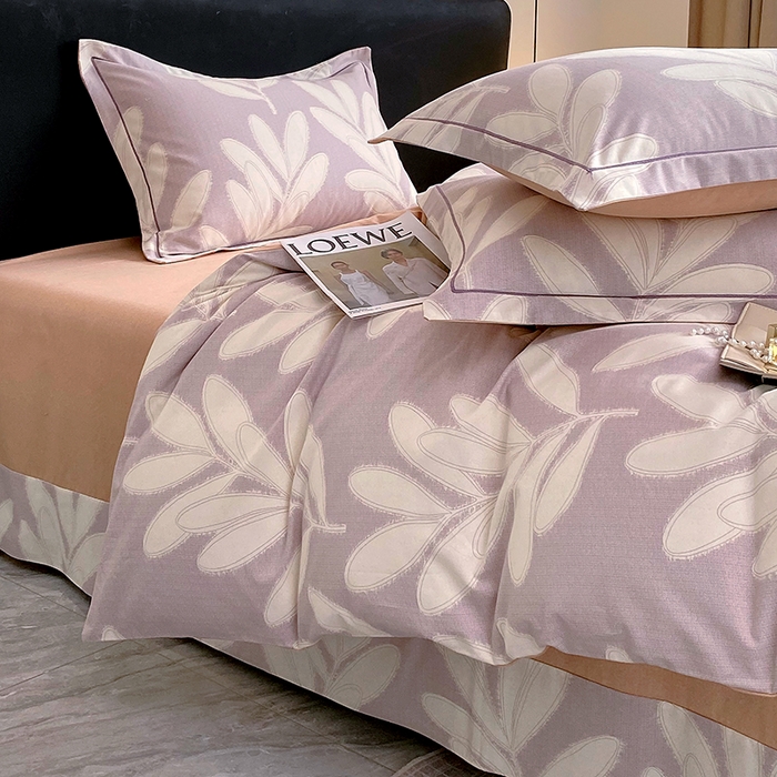 91家纺网 家纺一手货源 找家纺 2024新款全棉生态磨毛四件套 松叶