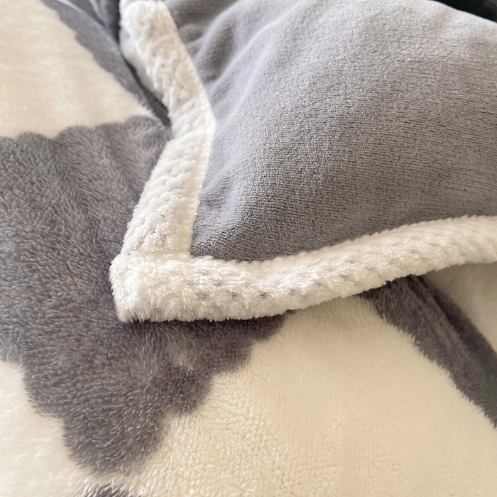 91家纺网 家纺一手货源 找家纺 2024新款A类北极绒格子-条纹系列宽包边加厚被套（暖光图） 棋盘格-灰色