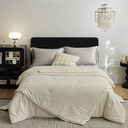 91家纺网 家纺一手货源 找家纺 （总）纪梵茜新款全棉大提花55有机抗菌大豆被-拉链子母被洛基