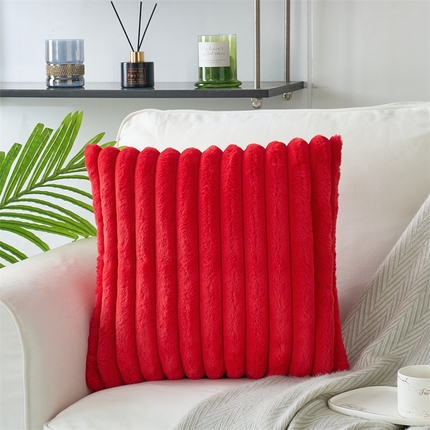 91家纺网 家纺一手货源 找家纺 （总）品尚嘉 跨境亚马逊ins简约竖条纯色靠垫兔毛绒抽条抱枕套