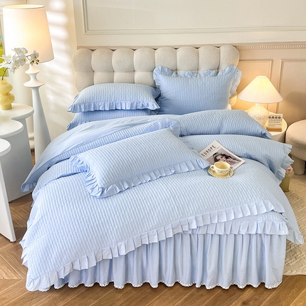 91家纺网 家纺一手货源 找家纺 （总）花香四季家纺 2025新款13376全棉夹棉床裙四件套13372纯棉纯色套件公主风-可可西里