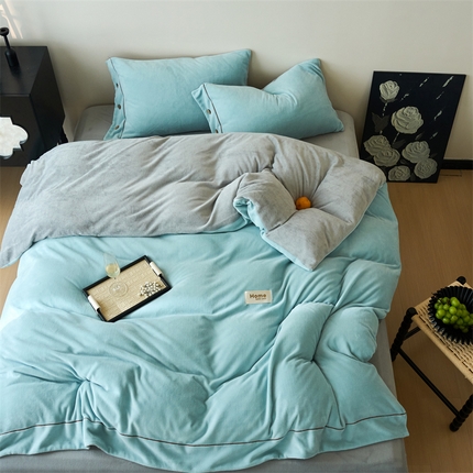 91家纺网 家纺一手货源 找家纺 （总）兰紫橙家纺 2025新款纯色牛奶绒纽扣款四件套