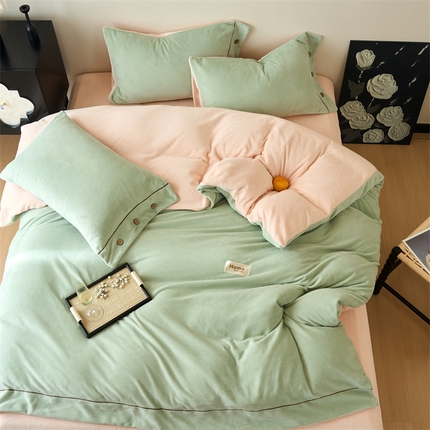 91家纺网 家纺一手货源 找家纺 （总）兰紫橙家纺 2025新款纯色牛奶绒纽扣款四件套