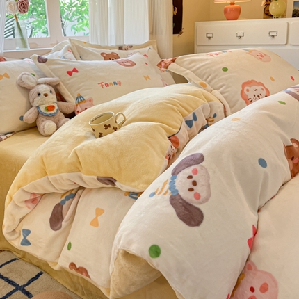 91家纺网 家纺一手货源 找家纺 （总）寐居家纺 2024新款A类小清新牛奶绒印花四件套