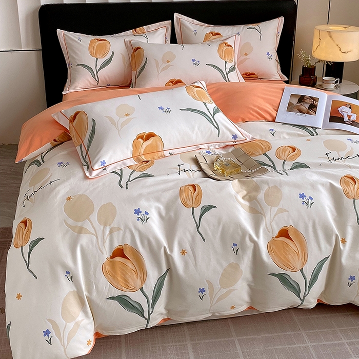 91家纺网 家纺一手货源 找家纺 2024新款全棉生态磨毛四件套 甜心花语