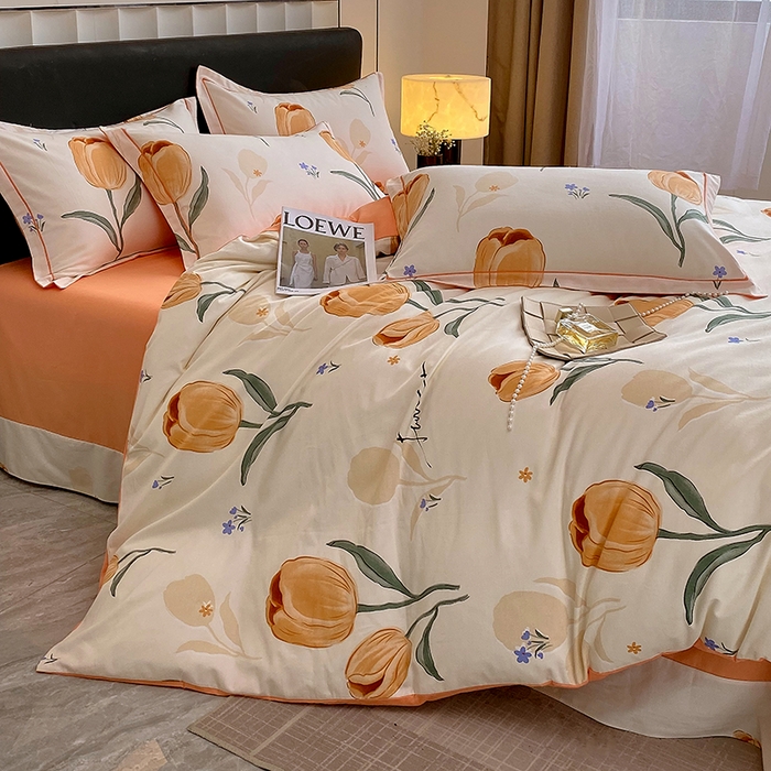 91家纺网 家纺一手货源 找家纺 2024新款全棉生态磨毛四件套 甜心花语