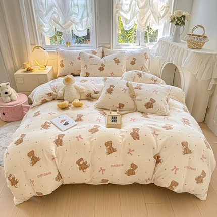 91家纺网 家纺一手货源 找家纺 （总）2025新款小清新双面牛奶绒四件套