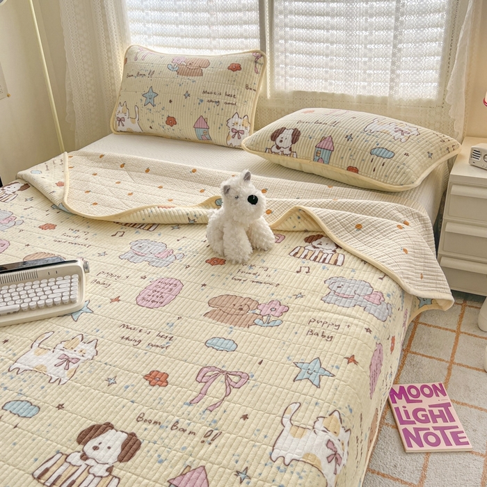 91家纺网 家纺一手货源 找家纺 茉夕家纺 2024新款奶芙纯棉印花牛奶绒水洗床盖 奶芙-宠物甜心