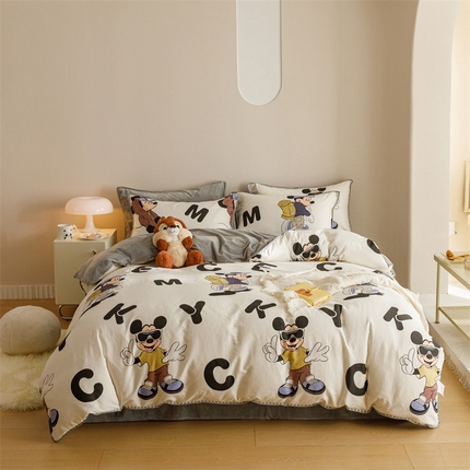 91家纺网 家纺一手货源 找家纺 （总）2025新款三角针贝壳边棉加牛奶绒工艺款四件套