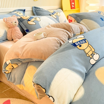 91家纺网 家纺一手货源 找家纺 （总）狂想家 2025新款加厚牛奶绒卡通印花四件套系列风格二