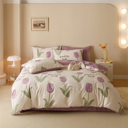 91家纺网 家纺一手货源 找家纺 （总）2025新款三角针贝壳边棉加牛奶绒工艺款四件套