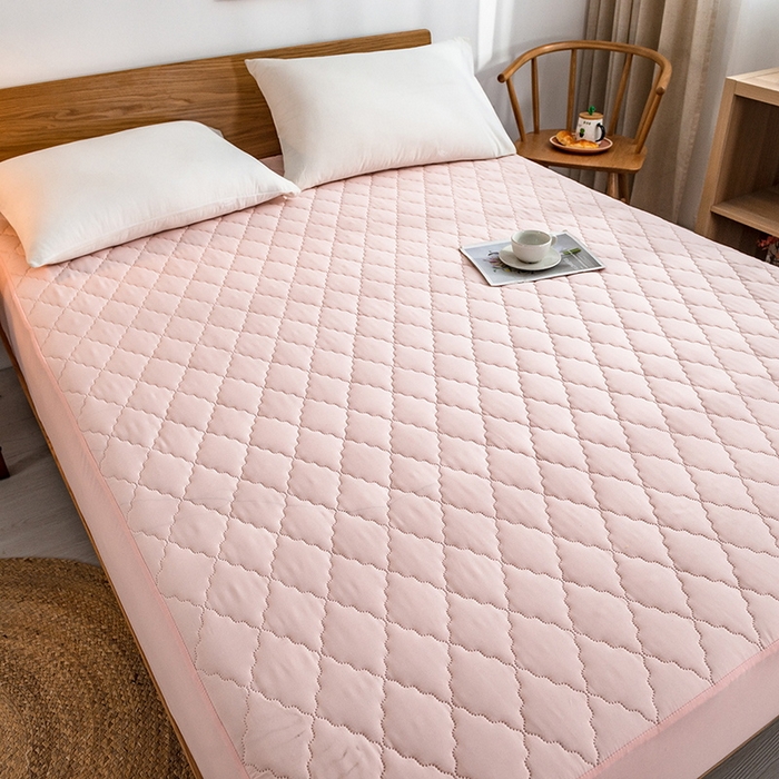 91家纺网 家纺一手货源 找家纺 2024新款加厚夹棉防水床笠素色-【四季款】 珊瑚粉