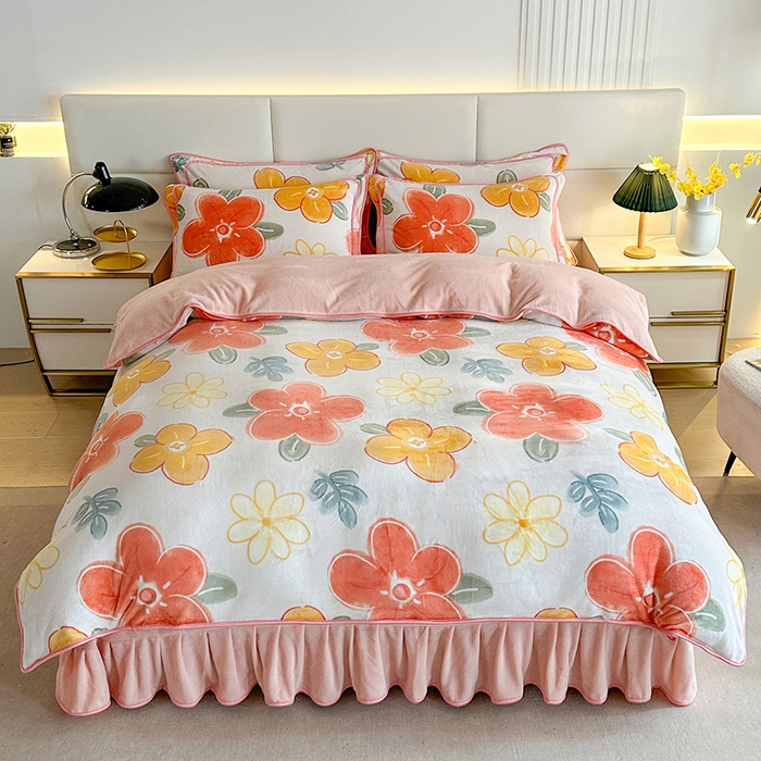 91家纺网 家纺一手货源 找家纺 （总）富缦庭 2024新款8-9斤小包边床裙款牛奶绒印花四件套